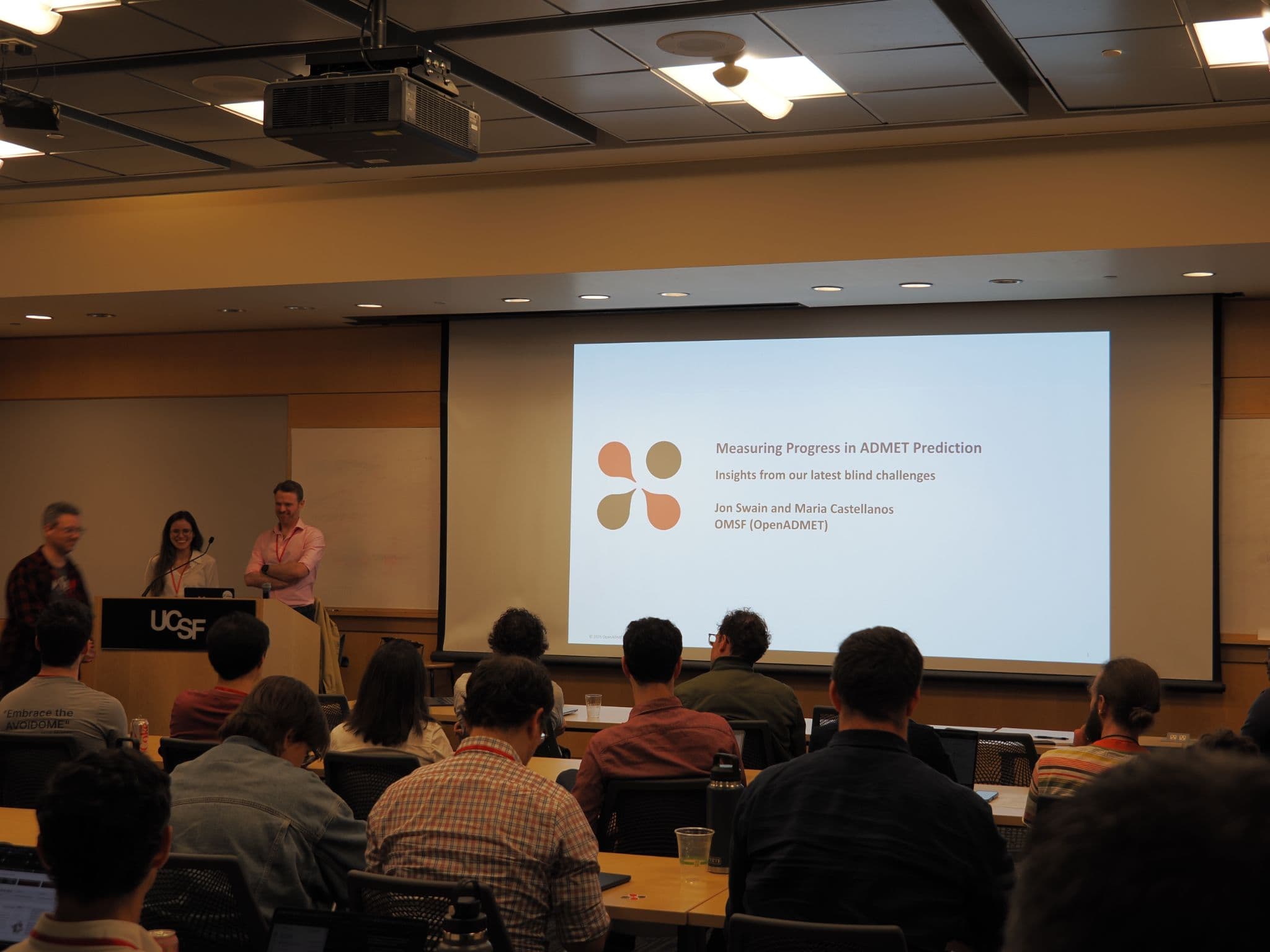 Speakers present OpenADMET’s ADMET prediction challenges to an audience at UCSF.