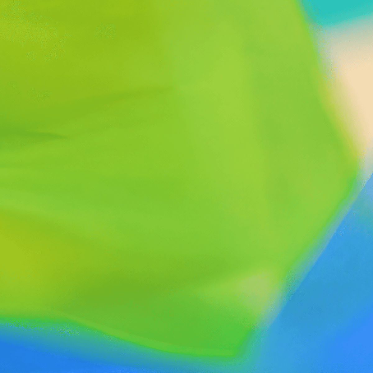 Abstract green, blue, and yellow artwork.