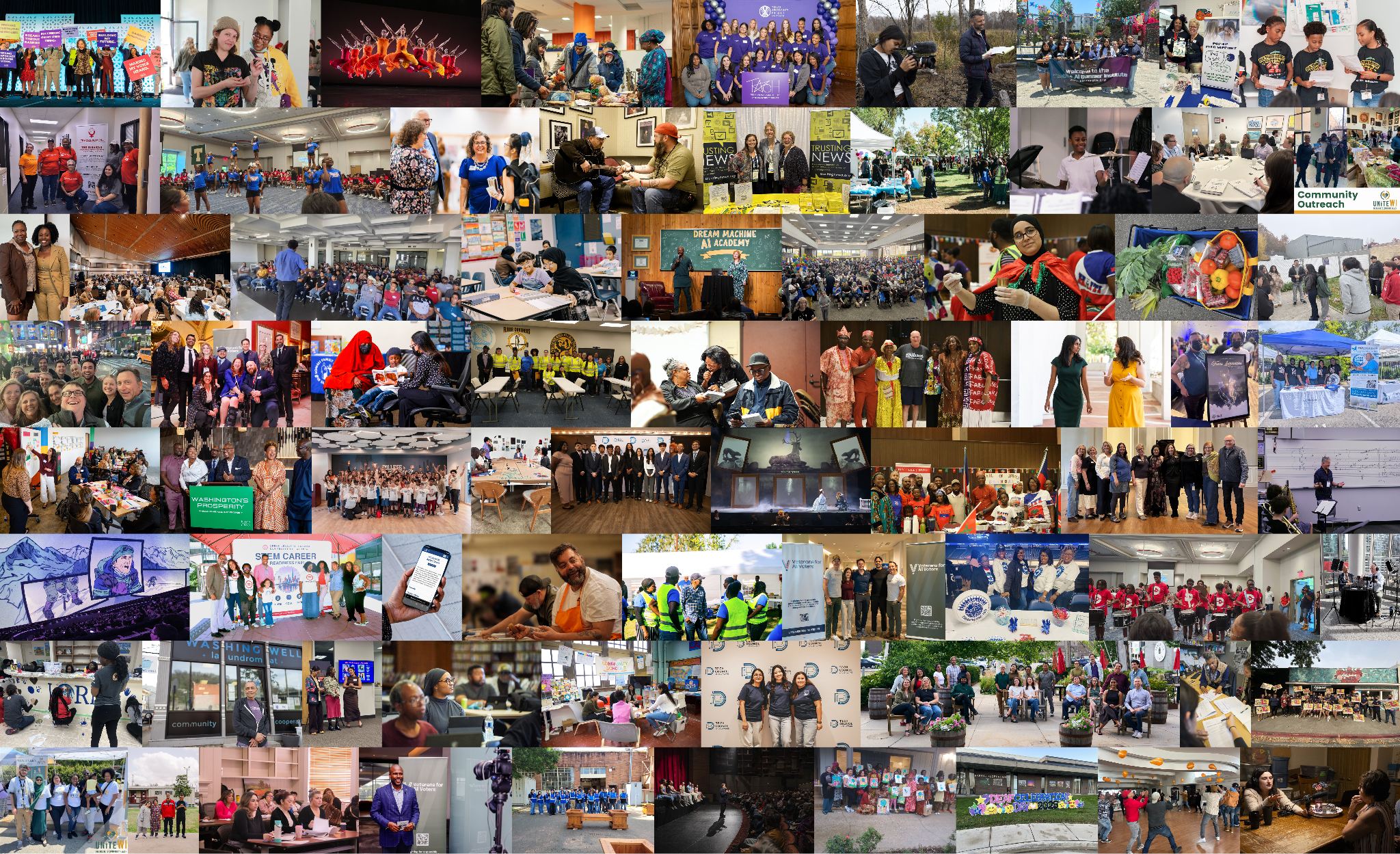 Photo mosaic showing communities taking part in nonprofit arts, cultural, journalism, and support programs.